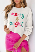 Load image into Gallery viewer, White Merry &amp; Bright Round Neck Casual Sweater
