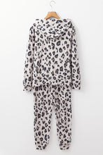 Load image into Gallery viewer, Khaki Leopard Print Drawstring Hoodie and Skinny Pants Lounge Set

