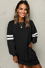 Load image into Gallery viewer, Black Varsity Contrast Banded Sleeve Shift Sweatshirt Dress
