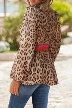 Load image into Gallery viewer, Khaki Cheetah Color Block V Neck Balloon Sleeve Babydoll Blouse
