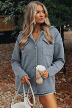 Load image into Gallery viewer, Medium Grey Ribbed Knit Buttons Front Flap Pocket Casual Shacket
