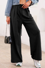 Load image into Gallery viewer, Dearlovers Black Tied Elastic High Waist Pleated Detail Solid Sweatpants

