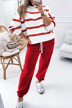 Load image into Gallery viewer, Red Stripe Drop Shoulder Pullover and Jogger Pants Set
