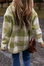 Load image into Gallery viewer, Sage Green Plaid Print Buttoned Flap Pockets Baggy Shacket
