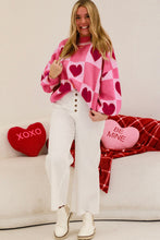 Load image into Gallery viewer, Pink Love Heart Checkered Valentine Crew Neck Sweater
