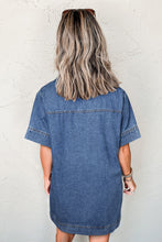 Load image into Gallery viewer, Blue Short Sleeve Collared Patched Pocket Denim Mini Dress
