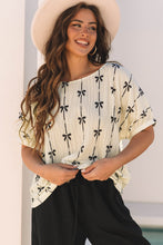 Load image into Gallery viewer, Beige Bow Print Puff Short Sleeve Top
