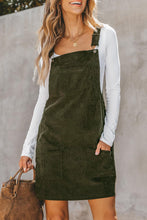 Load image into Gallery viewer, Vineyard Green Solid Front Pockets Sleeveless Corduroy Overall Dress
