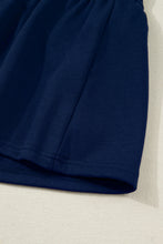 Load image into Gallery viewer, Navy Blue Contrast Striped Cuffs Polo Collar Patchwork Long Sleeve Ruffle Hem Mini Dress
