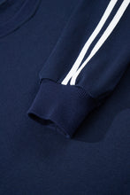 Load image into Gallery viewer, Dirty blue Varsity Striped Detail Crewneck Pullover Elastic Sweatpants 2pcs Outfit
