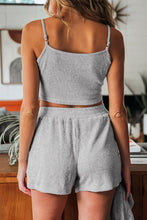 Load image into Gallery viewer, Light Grey 3 Pieces Rib Crop Camisole Matching Shorts Lounge Set with Cardigan
