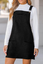 Load image into Gallery viewer, Black Solid Front Pockets Sleeveless Corduroy Overall Dress
