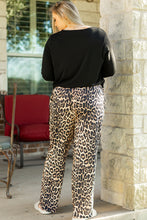 Load image into Gallery viewer, Black Leopard Patched Pocket Long Sleeve Top Plus Size Pants Set
