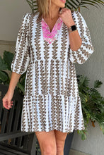 Load image into Gallery viewer, Black Contrast Floral V Neck Printed Bracelet Sleeve Dress
