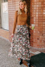 Load image into Gallery viewer, Brown Floral Print High Waist Maxi Skirt
