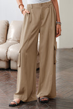 Load image into Gallery viewer, Camel Solid Color Elastic High Waist Loose Cargo Pants

