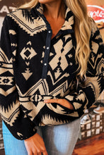 Load image into Gallery viewer, Black Plus Size Western Aztec Pattern Half Button Collared Plush Sweatshirt
