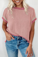 Load image into Gallery viewer, Light Pink Textured Contrast Trim Round Neck T Shirt
