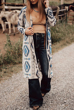 Load image into Gallery viewer, Sky Blue Western Aztec Printed Open Front Long Cardigan
