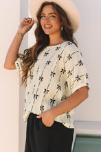 Load image into Gallery viewer, Beige Bow Print Puff Short Sleeve Top
