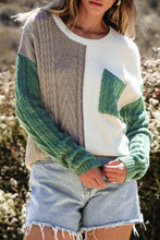 Load image into Gallery viewer, Vineyard Green Colorblock Patched Pocket Drop Shoulder Sweater
