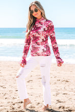 Load image into Gallery viewer, Rose Floral Mesh Flounce Sleeve Mock Neck Blouse
