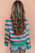 Load image into Gallery viewer, Pink Stripe Star Patchwork Round Neck Pullover Sweatshirt
