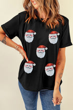 Load image into Gallery viewer, Black Faux Sequin Christmas Claus Pattern Crewneck T Shirt
