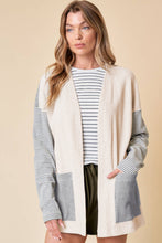 Load image into Gallery viewer, Black Stripe Colorblock Patchwork Open Front Cardigan with Pocket
