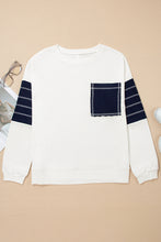 Load image into Gallery viewer, White Exposed Seam Detail Color Block Patch Pocket Drop Shoulder Sweatshirt

