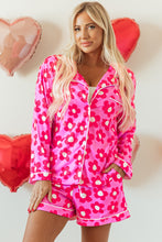 Load image into Gallery viewer, Pink Flower Print Long Sleeve Shirt Shorts Pajamas Set
