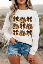 Load image into Gallery viewer, Beige Pumpkin Leopard Bow Knot Print Pullover Sweatshirt
