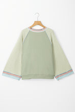 Load image into Gallery viewer, Meadow Mist Green Waffle Knit Wide Bracelet Sleeve Patchwork Raglan Top
