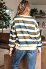 Load image into Gallery viewer, Khaki Stripe Crew Neck Drop Shoulder Pullover Sweatshirt
