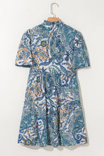 Load image into Gallery viewer, Blue Bohemian Paisley Floral V Neck Short Sleeve Mini Dress
