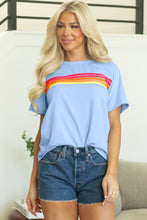 Load image into Gallery viewer, Beau Blue Striped Patch Front Casual Tee

