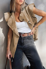 Load image into Gallery viewer, Pale Khaki Ruffled Patchwork Denim Jacket Vest
