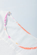 Load image into Gallery viewer, White Tropical Leaf Printed Patchwork Sleeve Round Neck Top
