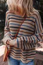 Load image into Gallery viewer, Multicolour Striped Knitted Drop Shoulder Round Neck Sweater
