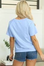 Load image into Gallery viewer, Beau Blue Striped Patch Front Casual Tee

