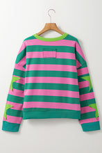 Load image into Gallery viewer, Pink Stripe Star Patchwork Round Neck Pullover Sweatshirt
