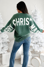 Load image into Gallery viewer, Blackish Green HO HO HO MERRY CHRISTMAS Drop Shoulder Loose Sweater
