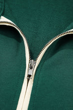 Load image into Gallery viewer, Evergreen Contrast Trim Zip Collar Long Sleeve Ruffle Hem Mini Dress
