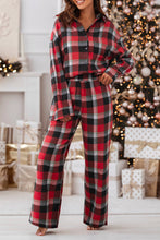 Load image into Gallery viewer, Red Christmas Checkered Pattern Loose Shirt and Pants Lounge Set
