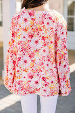 Load image into Gallery viewer, Pink Ditsy Floral Bubble Sleeve V Neck Blouse
