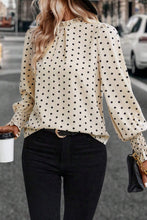 Load image into Gallery viewer, Apricot Polka Dot Print Frilled Collar Lantern Sleeve Blouse
