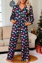 Load image into Gallery viewer, Navy Blue Colorful Christmas Lights Print Shirt and Pants Pajama Set

