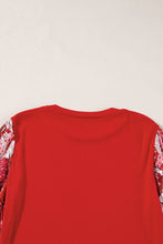 Load image into Gallery viewer, Fiery Red Contrast Mixed Animal Print Lantern Sleeve Patchwork Top
