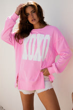Load image into Gallery viewer, Pink Bow Sequin XOXO Letter Graphic Exposed Seam Baggy Sweatshirt
