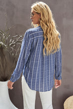 Load image into Gallery viewer, Blue Striped Print V Neck Half Buttons Loose Blouse
